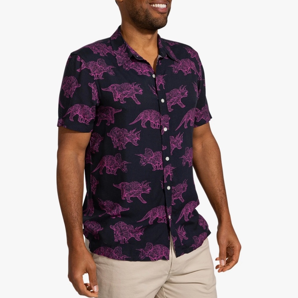 CHUBBIES Men's The Pink Triceratop (Rayon Full-Button) - L - Picture 5 of 12